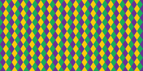 Mardi Gras banner with Mardi Gras Seamless Pattern. Vector illustration, streamers confetti