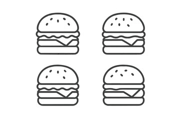 Four simple outline icons of hamburgers with sesame seeds
