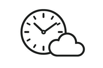 Outline icon combining clock and cloud for weather forecast or data storage schedule