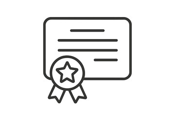 Simple certificate document with star award ribbon icon outline