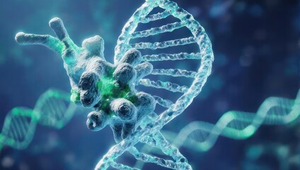 3D Rendering of Virus and DNA Helix Structure.