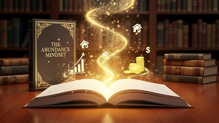 Abundance Mindset Book with Financial Growth and Prosperity Symbols.