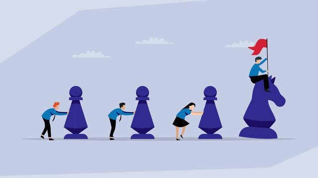 Team Moving Chess Pieces: Business Strategy and Competitive Advantage cartoon animation