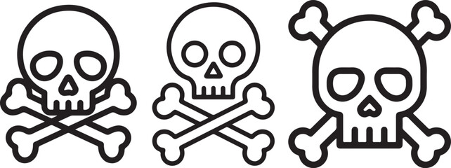 Set of Skull and Crossbones Line Art &ndash; Black and White Coloring Book Page Vector Illustration