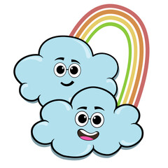 Cartoon Clouds with Rainbow Illustration