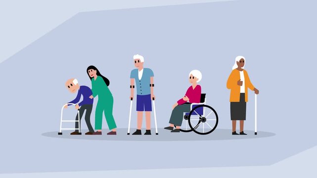 Diversity of People with Mobility Aids Flat Animation cartoon animation