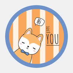 Cute Cartoon Fox Illustration with "Hi" and "Be You" Text Vector