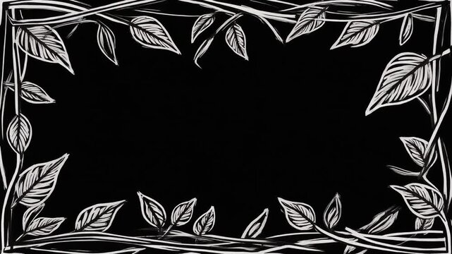 Seamless vector illustration of a vintage black and white nature pattern featuring an elegant bamboo frame with ornate floral leaf texture and branch decor for a minimalist botanical wallpaper