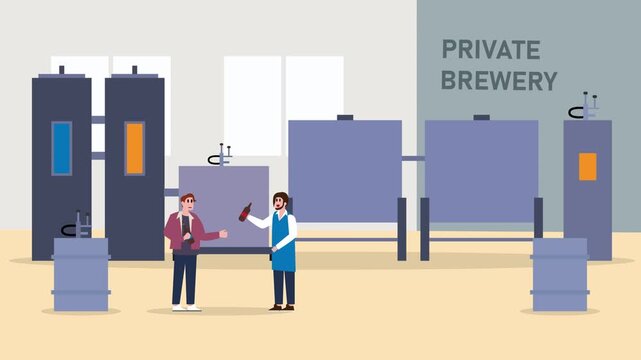 Private Brewery and Craft Beer Production with Brewer and Customer cartoon animation
