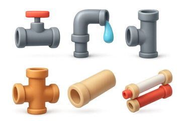 Pipe icon set with water droplet and valves for design use in plumbing projects