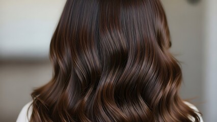 Fototapeta premium Brunette Waves - A Back View of Long, Wavy Brown Hair.