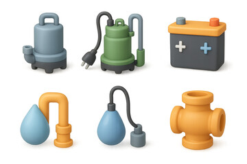 Industrial pump and plumbing icon set for design projects
