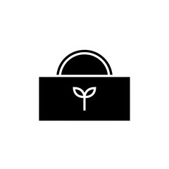 Black earth band with sprout and sun outline vector illustration