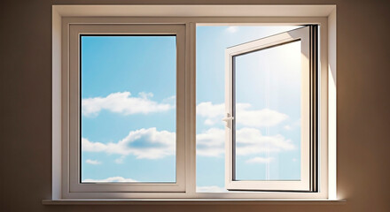 Fototapeta premium Open Window with sky view for the concept of freshness and bright light.
