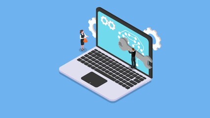 IT Support and Computer Repair Maintenance 3d animation cartoon