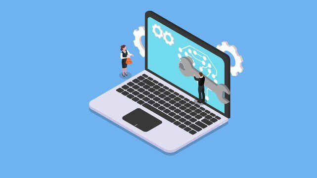 IT Support and Computer Repair Maintenance 3d animation cartoon