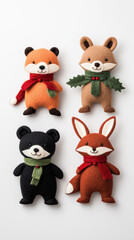 Obraz premium Christmas plush animal toys with scarf and holly create festive and joyful holiday atmosphere perfect for winter decoration