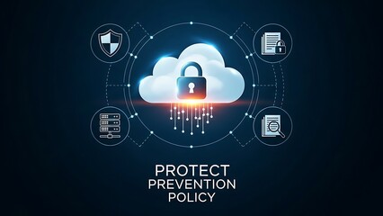 Cloud Security and Data Protection Concept with Padlock and Icons.