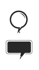 Two large isolated black and white speech bubble icons one circular with a rounded tail and one rectangular with rounded corners and a pointed tail for various communication purposes