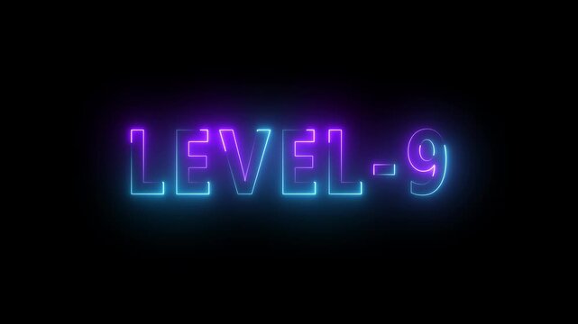 Level -1 neon bright text font colorful motion animation. Ideal for futuristic game intros animation. Neon level 1 up sing on black background.