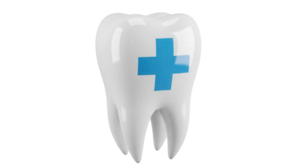 Tooth with blue cross isolated PNG on transparent background, dental care concept for medical and healthcare design projects