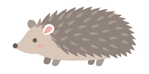 A cute cartoon illustration of a small brown hedgehog with pink cheeks