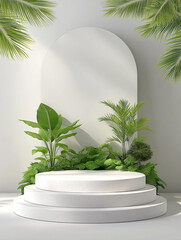 White podium with tropical plants