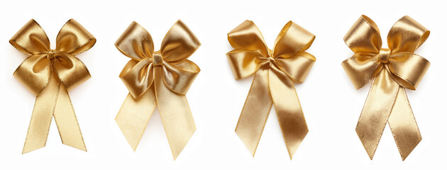 Set of golden bows isolated on white background
