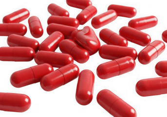 A pile of red capsules isolated on transparent background