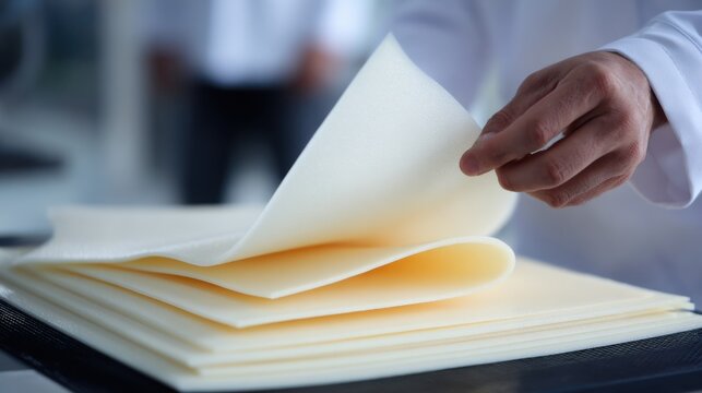 Engineer carefully layering aramid fibers into a resin mold demonstrating advanced composite fabrication techniques