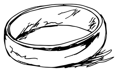 Simple wedding ring or engagement band sketched in hand drawn style isolated on white background vector illustration