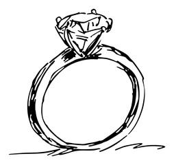 Diamond engagement ring with large gemstone sketched in rough hand drawn style vector illustration © Celestynka