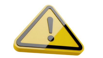 Yellow warning sign with exclamation mark isolated PNG, attention symbol for danger and caution on transparent background