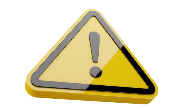 Yellow warning sign with exclamation mark isolated PNG, attention symbol for danger and caution on transparent background