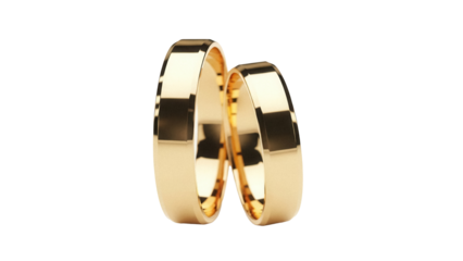 Two golden wedding rings isolated PNG, symbol of love and marriage on transparent background