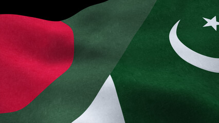 Bangladesh vs Pakistan flag waving isolated on black background