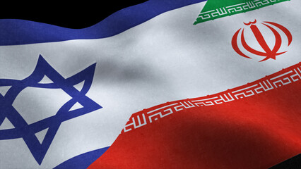 High detailed National flag of Iran and Israel waving isolated on black background