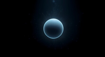 Obraz premium A minimalist 3D render of a single, perfectly smooth, floating sphere surrounded by subtle digital light and abstract particle trails on a deep black background.