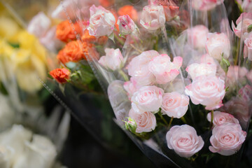 Bouquet of Pink Roses at Flower Market
