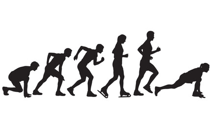 Sprinter Silhouettes in Dynamic Motion with High Contrast Lighting on White Background for Sports Illustration