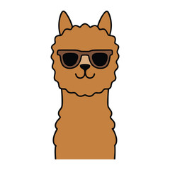 Obraz premium Cute cartoon alpaca wearing sunglasses on white background llama animal