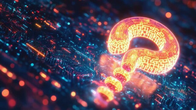 A glowing question mark on a digital background