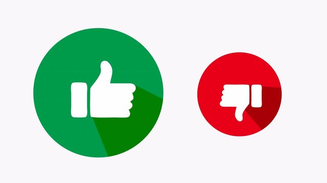 Like and dislike icons on green and red circles for websites or apps feedback feature design.