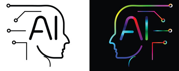 Stunning abstract representation of Artificial Intelligence concepts integrating vibrant digital thinking and human profile outline.