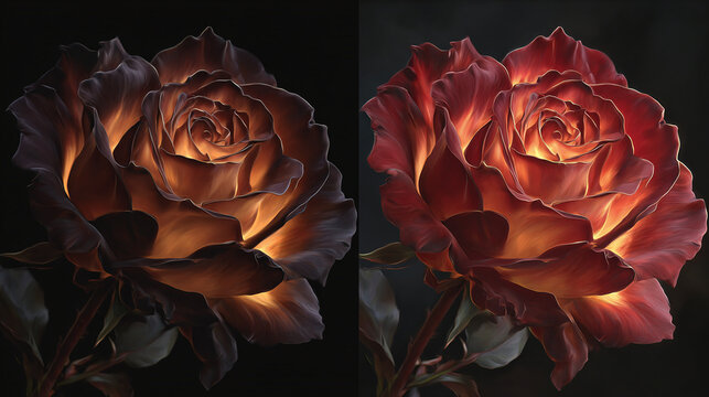 Illuminated Roses in Dual Tones, A Floral Spectacle