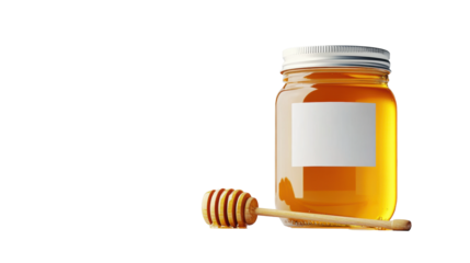 Honey Jar and Dipper on Transparent Background