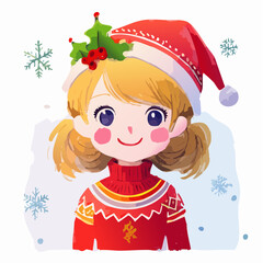 Cute Little Girl Celebrating Christmas – Vector Illustration