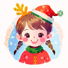Cute Little Girl Celebrating Christmas – Vector Illustration