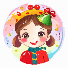 Cute Little Girl Celebrating Christmas – Vector Illustration
