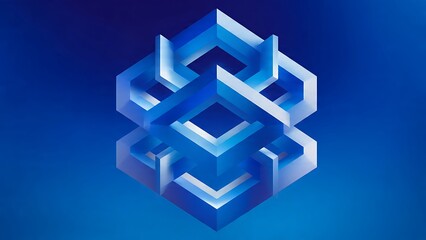 Interlocking Blue Square Frames Forming Abstract Geometric Shape Design